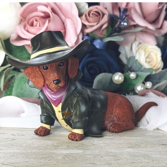 The Hamilton Collection Furs N Spurs Dachshund Lone Star Legend Figurine - Picture 1 of 12